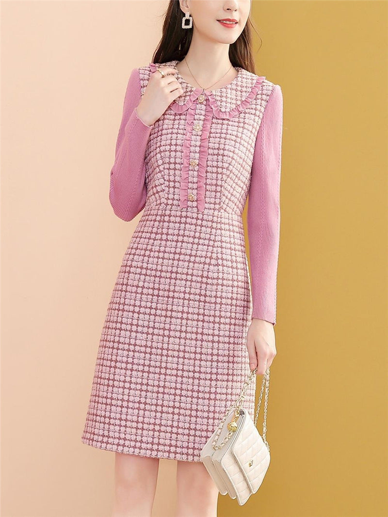 Doll Collar Long Sleeve Small Fragrance Tweed Dress