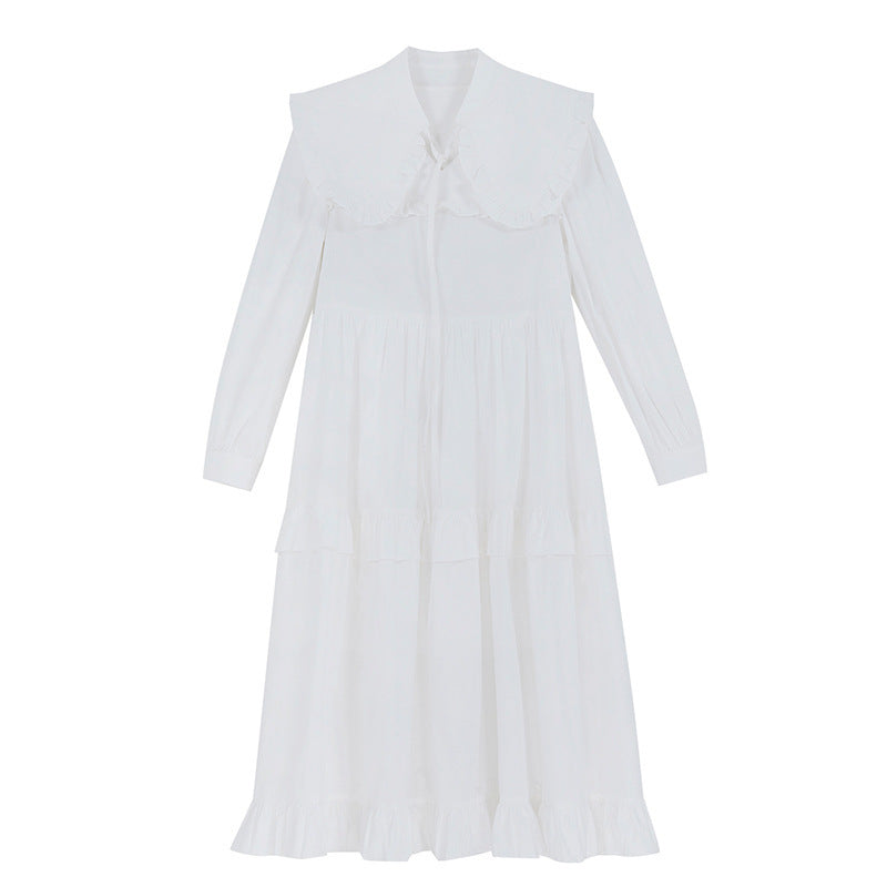 Detachable Long-sleeved Doll-neck Dress With A Sense Of Niche Flounce