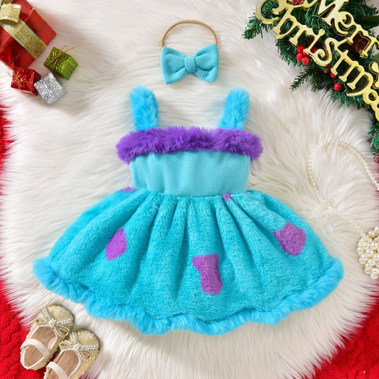 Baby Girl Strap Dots Wool Tops Dress